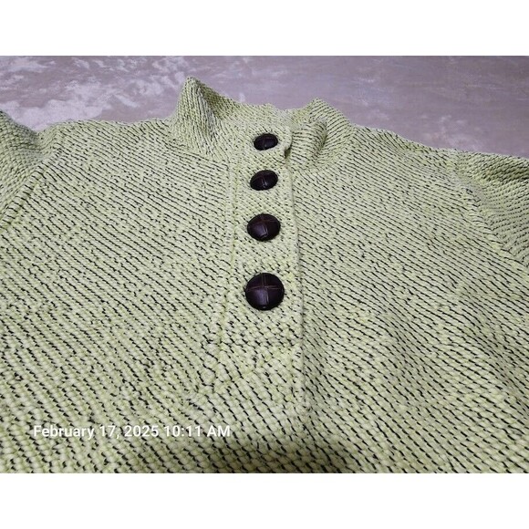 Soft Surroundings Small Cotton Green Black Marled Pullover Oversized 3/4 Sleeve - Picture 2 of 8